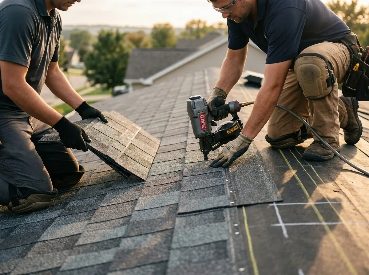 Professional roofer working on a residential roof in Canterbury